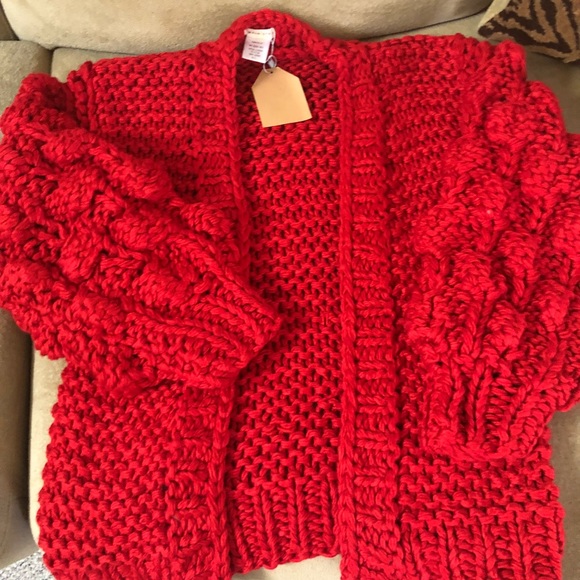 Bishop Sleeve Knit Cardigan- RED - Picture 5 of 8